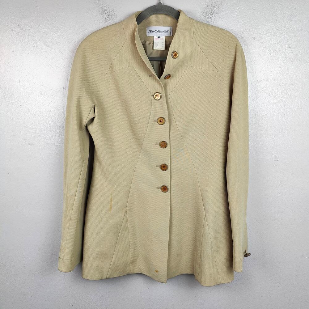 Vintage 80s Karl Lagerfeld Jacket Womens 40 US 8‎ Cream Button Up Blazer Vtg